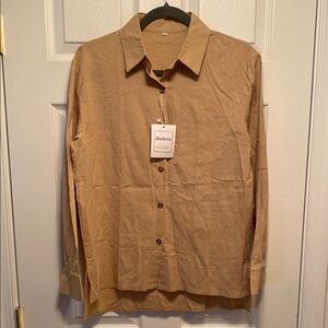 Shebote Women’s Tan High Low Button Down Shirt…size S